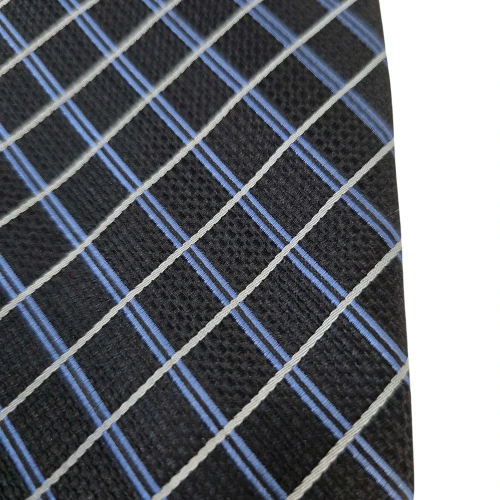 ALEXANDER‎ JULIAN Colours Mens Silk Blend Tie Black Blue Plaid Pattern Business